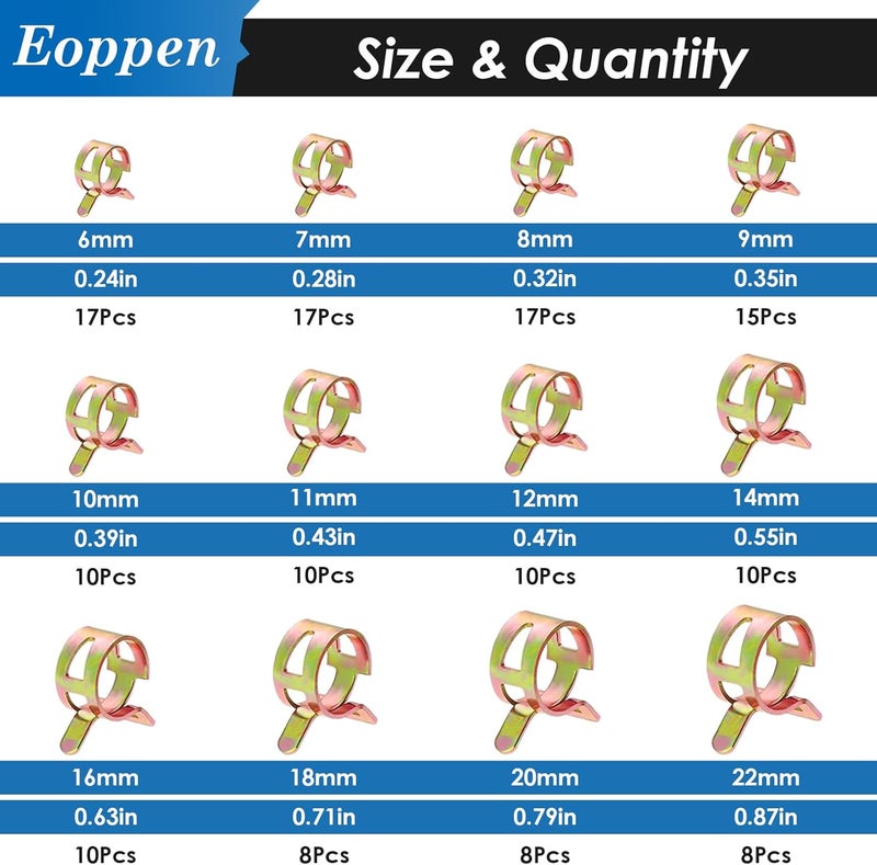 Eoppen 140Pcs 6-22mm Spring Band Hose Clamps Assortment Kit with Swivel Flat Band Fuel Hose Clamp Plier - 12 Sizes Fuel Line Silicone Vacuum Hose Low Pressure Air Clamps - Image 2